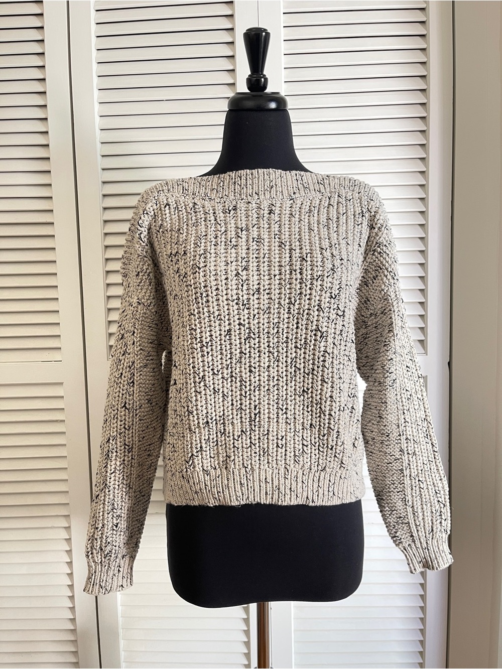 LOFT Cream Marled Boatneck Chunky Knit Sweater XS